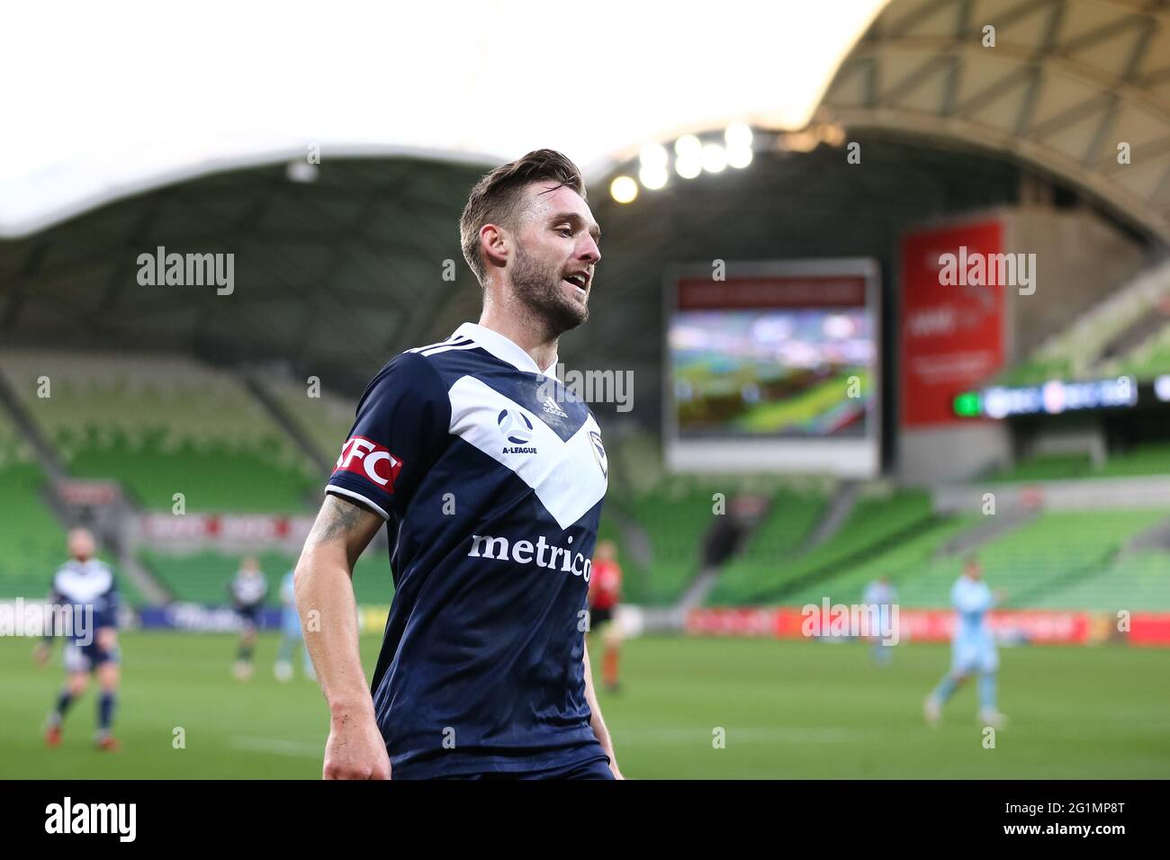 Melbourne, Australia, 6 giugno 2021. Nick Ansell della Melbourne Victory durante il round 24 della Melbourne Victory contro la Melbourne City FC A-League match, Australia. Credit: Dave Hewison/Alamy Live News Foto Stock