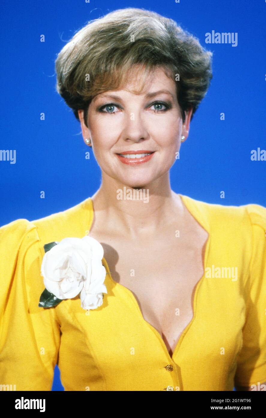 Carolin Reiber beim Erstellen eines Werbespots für die ARD Fernsehlotterie 'Ein Platz an der Sonne', Deutschland 1987. Foto Stock