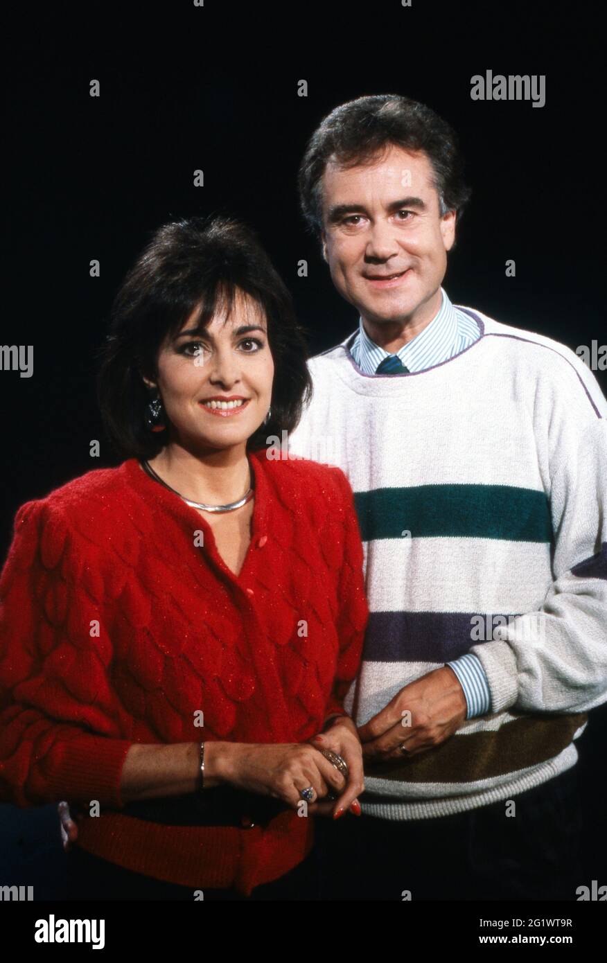 Paola und Kurt Felix beim Erstellen eines Werbespots für die ARD Fernsehlotterie 'Ein Platz an der Sonne', Deutschland 1987. Foto Stock