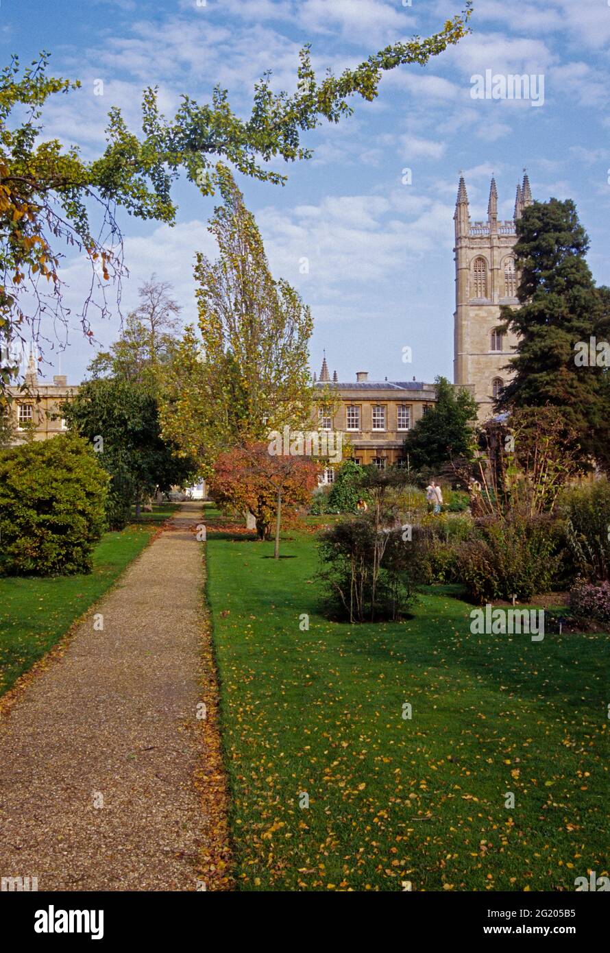 Giardini botanici e Magdalen College, Oxford University, Oxford, Regno Unito Foto Stock