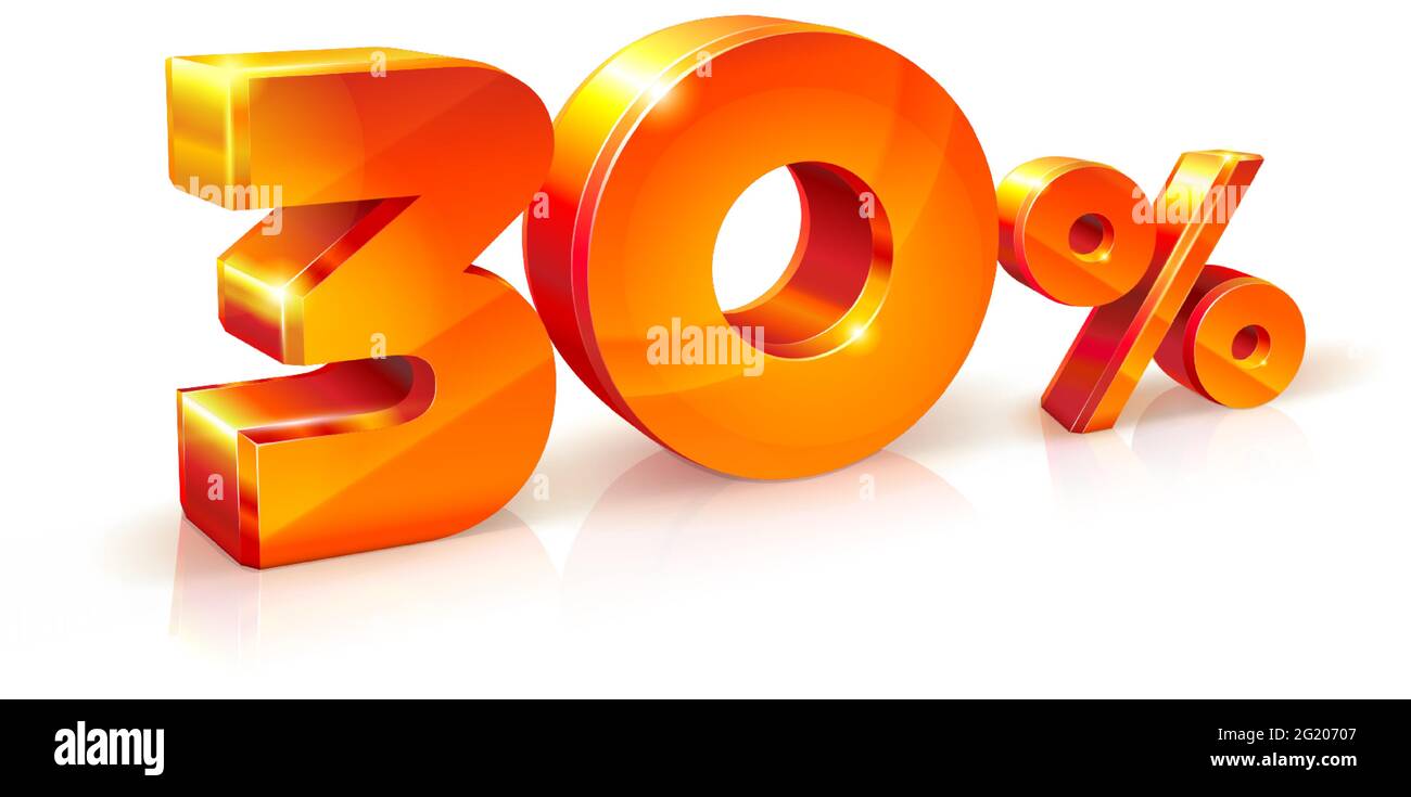 Vector Shiny Orange Red segno 3d 30% trenta per cento. Adatto per l'uso su banner pubblicitari, volantini qualsiasi articolo promozionale. Sconti stagionali, Black F Illustrazione Vettoriale