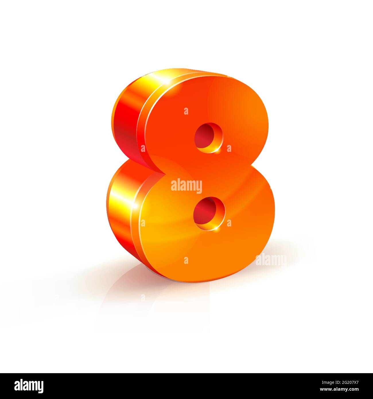 3d arancione-rosso immagine volumetrica realistica numero 8 otto. Isolato su sfondo bianco Illustrazione Vettoriale