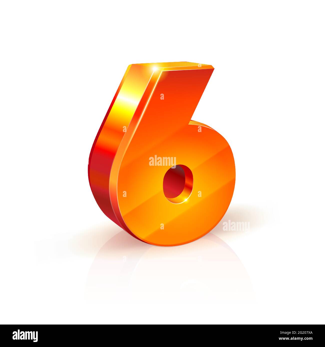3d arancione-rosso immagine volumetrica realistica numero 6 sei. Isolato su sfondo bianco Illustrazione Vettoriale