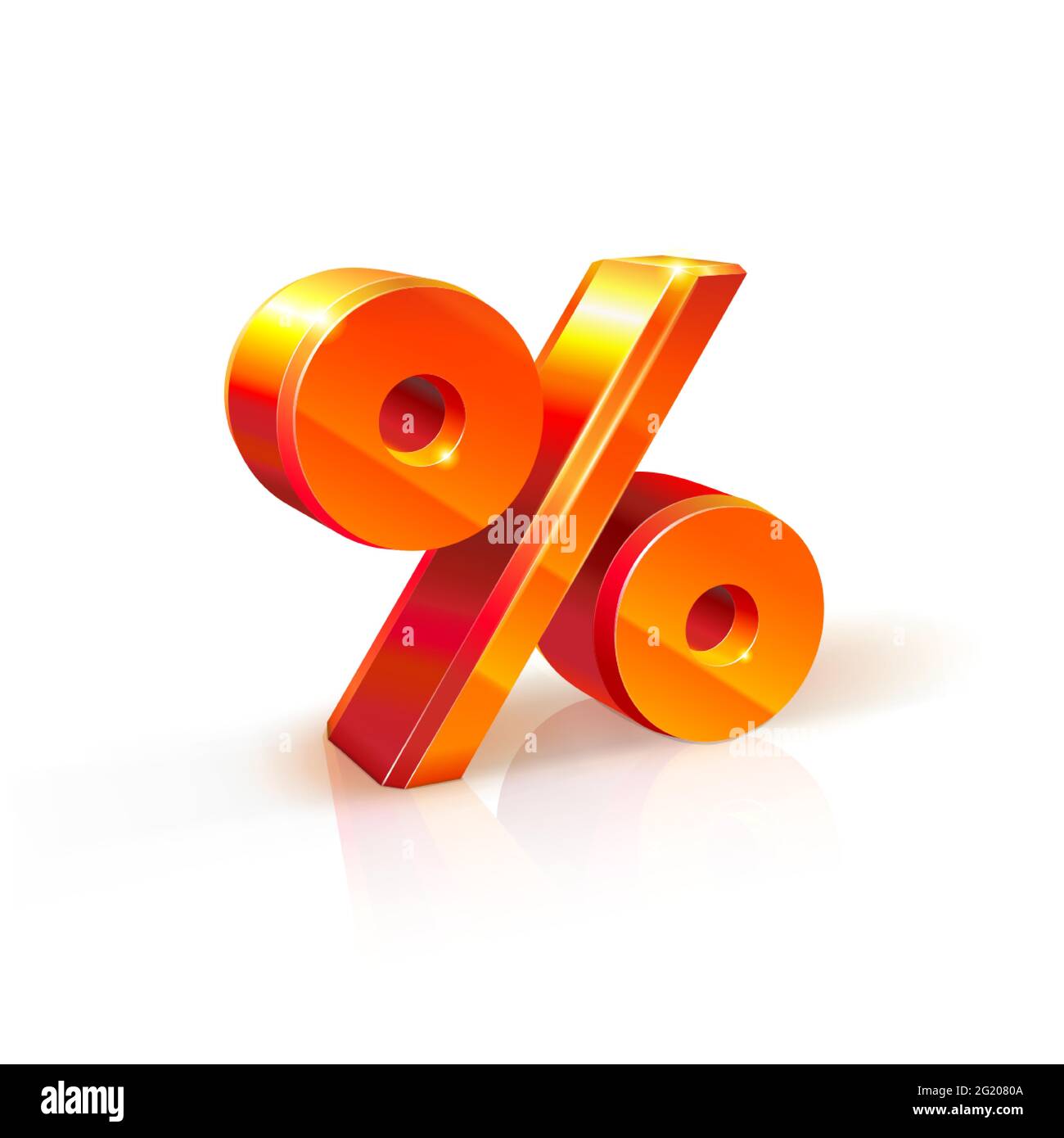 immagine del segno volumetrico percentuale % 3d arancione-rosso realistico. Isolato su sfondo bianco. Sconti, vendite, scopi pubblicitari Illustrazione Vettoriale