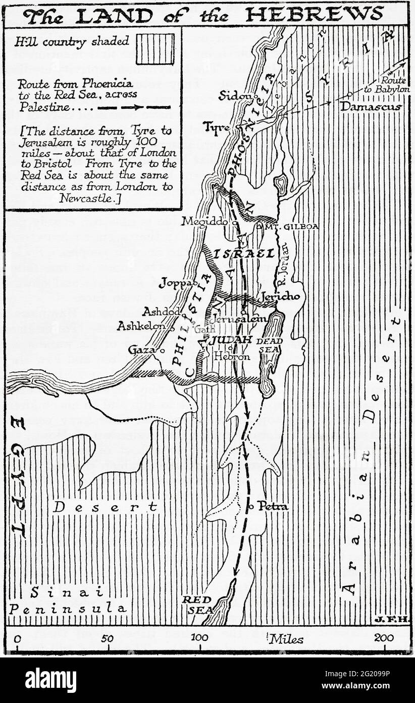 Mappa che mostra la terra degli Ebrei. Da una breve storia del mondo,  pubblicato c.1936 Foto stock - Alamy