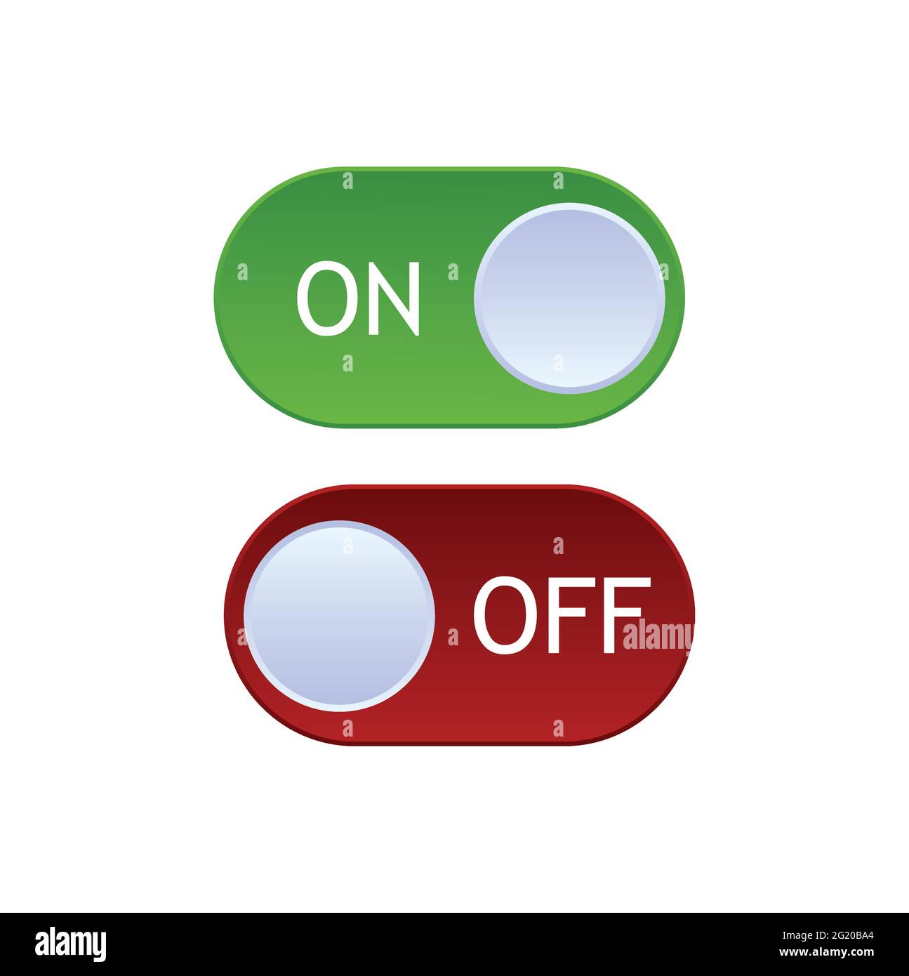 Interruttori colorati a icone piatte isolati su sfondo bianco. Icona  interruttore a levetta, blu in posizione ON, grigio in posizione OFF.  Modello per app mobile e web Immagine e Vettoriale - Alamy