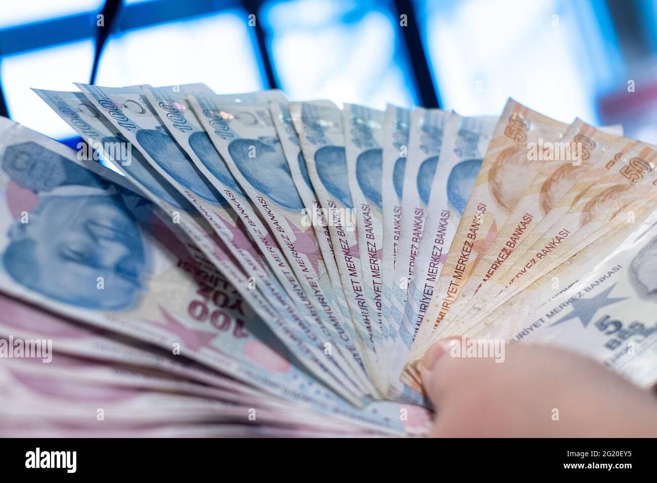 Gli attuali lire turche sono emessi dalla Banca Centrale della Repubblica di Turchia, CBRT nel 2009. Foto Stock