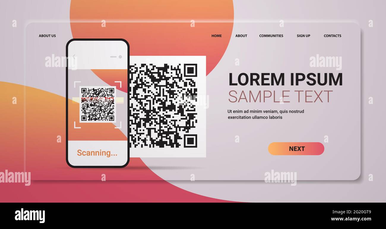 Scansione del codice QR sullo schermo dello smartphone tecnologia digitale elettronica concetto di verifica del codice a barre leggibile da una macchina Illustrazione Vettoriale