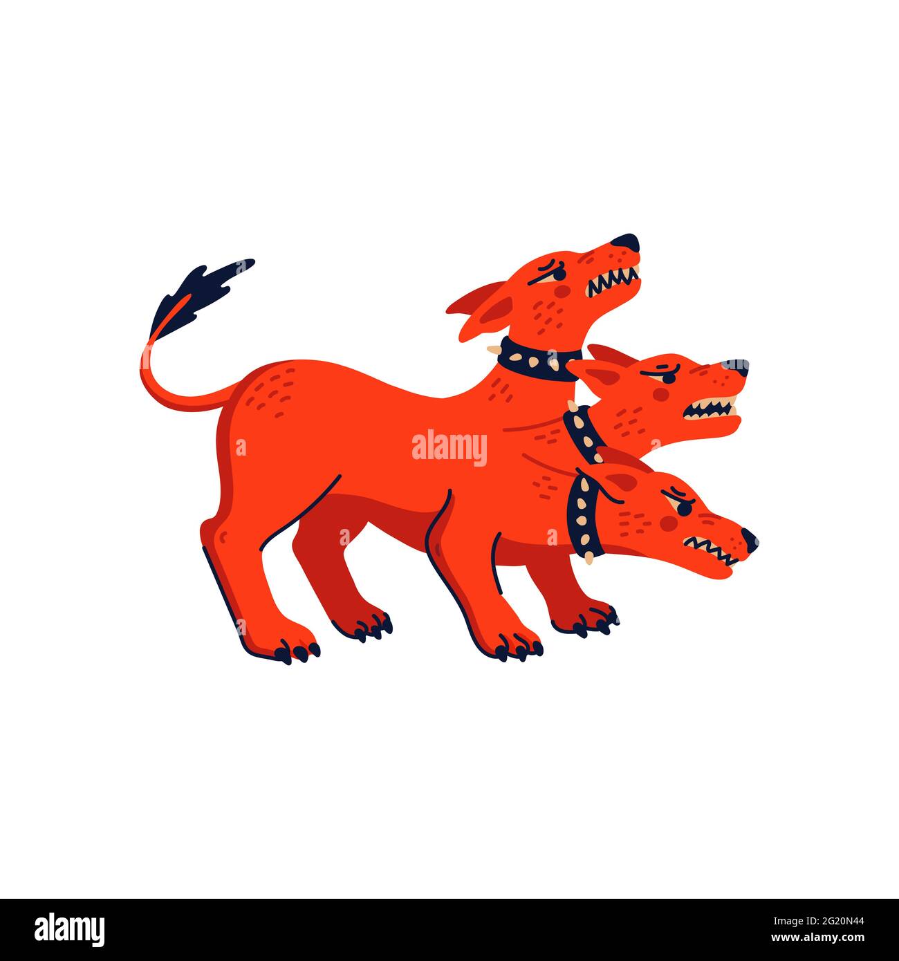 Set di creature magiche. Animale mitologico - Cerbero. Illustrazione vettoriale in stile piatto isolata su sfondo bianco. Illustrazione Vettoriale