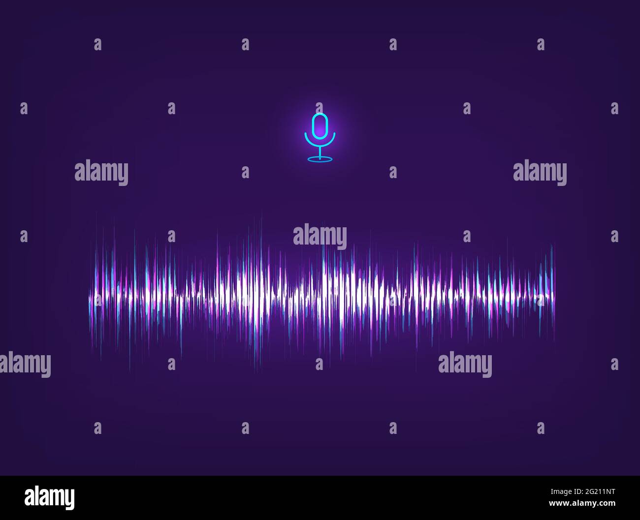 Assistente vocale ai e riconoscimento del suono dell'equalizzatore. Concetto futuristico di onda sonora. Forma d'onda audio a frequenza futuristica e onda musicale. Ai hi-tech Illustrazione Vettoriale