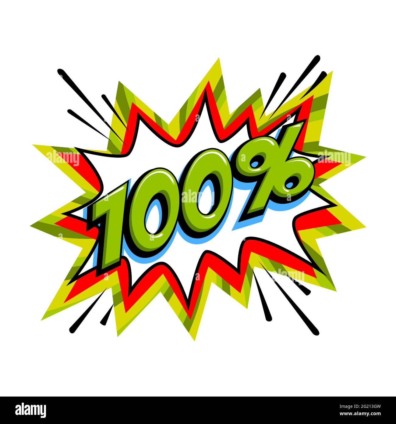 100 di sconto. Fumetto verde vendita bang palloncino - banner di promozione stile Pop art. Illustrazione vettoriale. Illustrazione Vettoriale