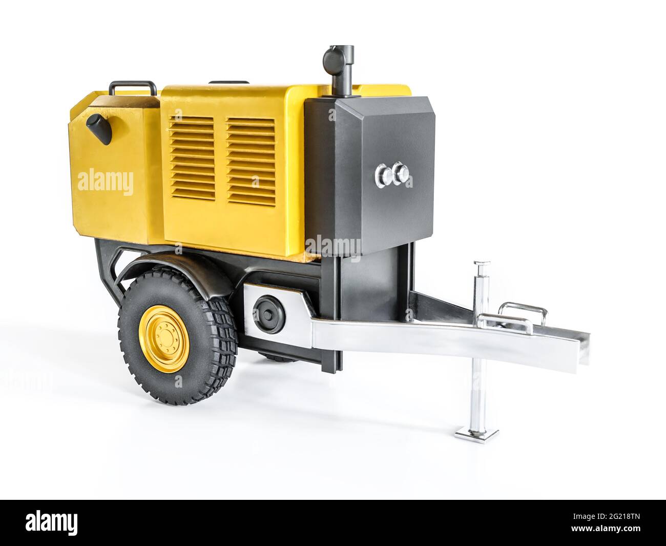 Rendering 3D del generatore diesel mobile su sfondo bianco Foto Stock