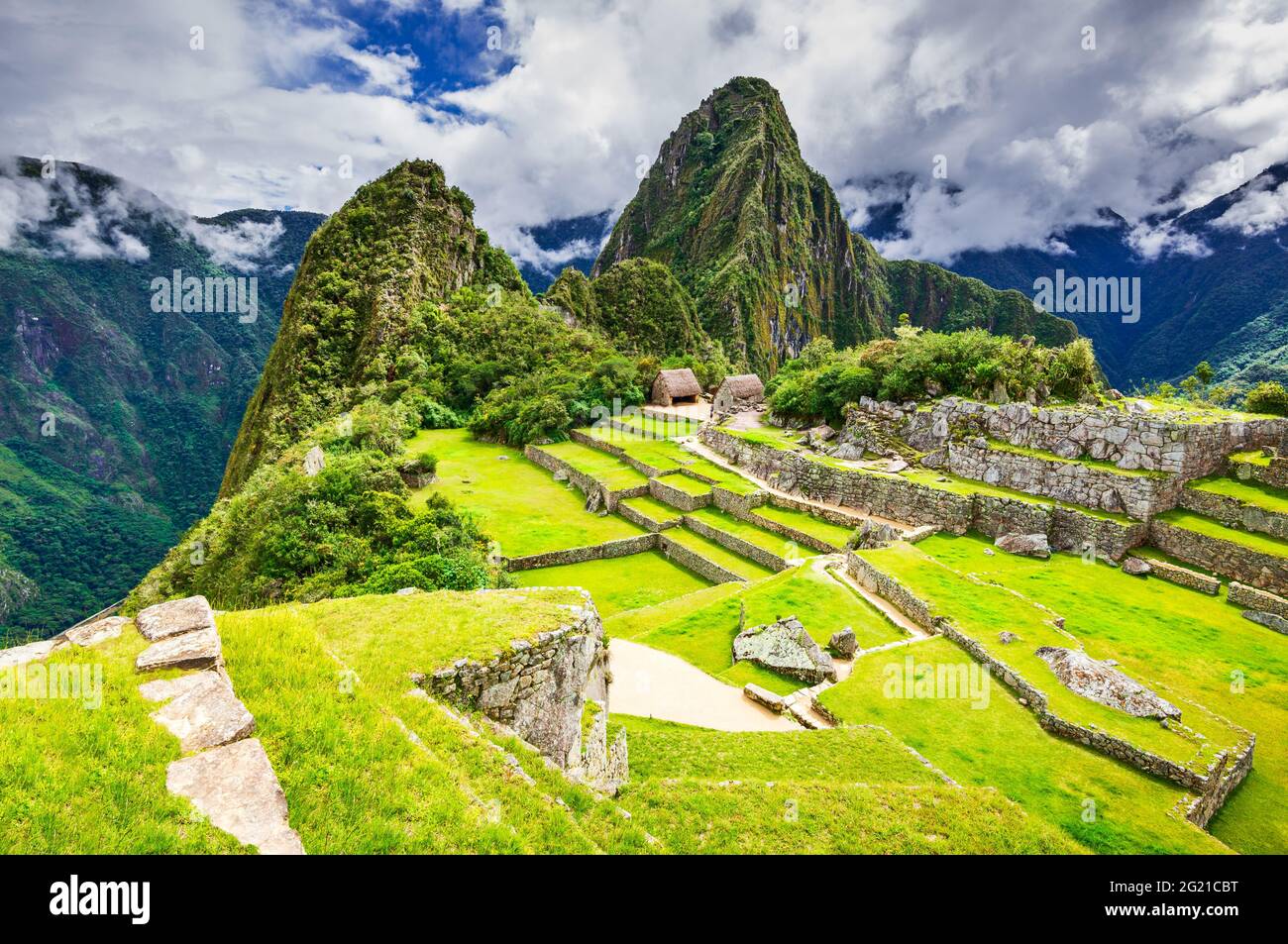 Machu Picchu, Perù - antiche rovine dell'Impero Inca nella Valle Sacra, Cusco. Un posto fantastico in Sud America. Foto Stock