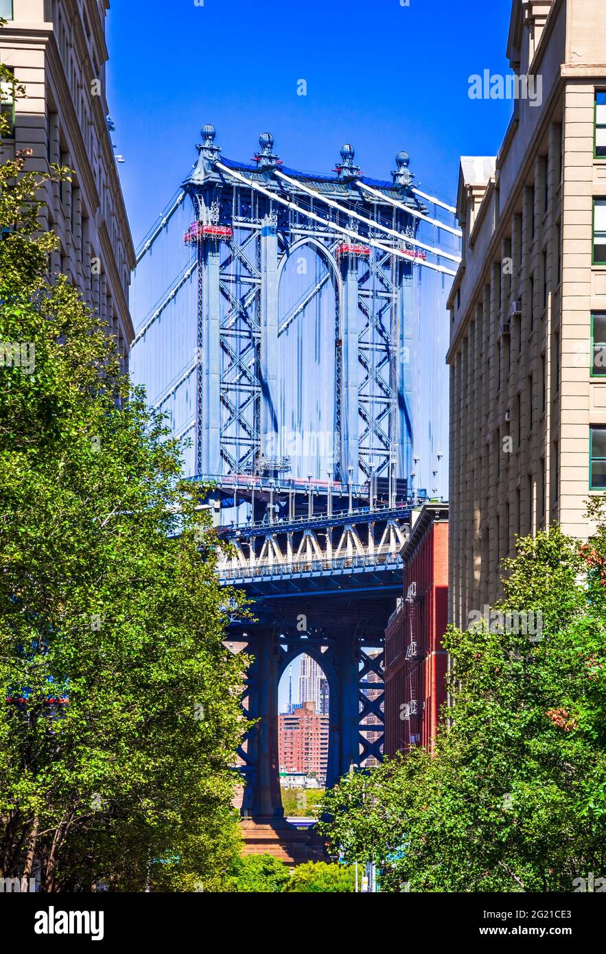New York City - Washington Bridge a Dumbo, Brooklyn. Stati Uniti d'America. Foto Stock