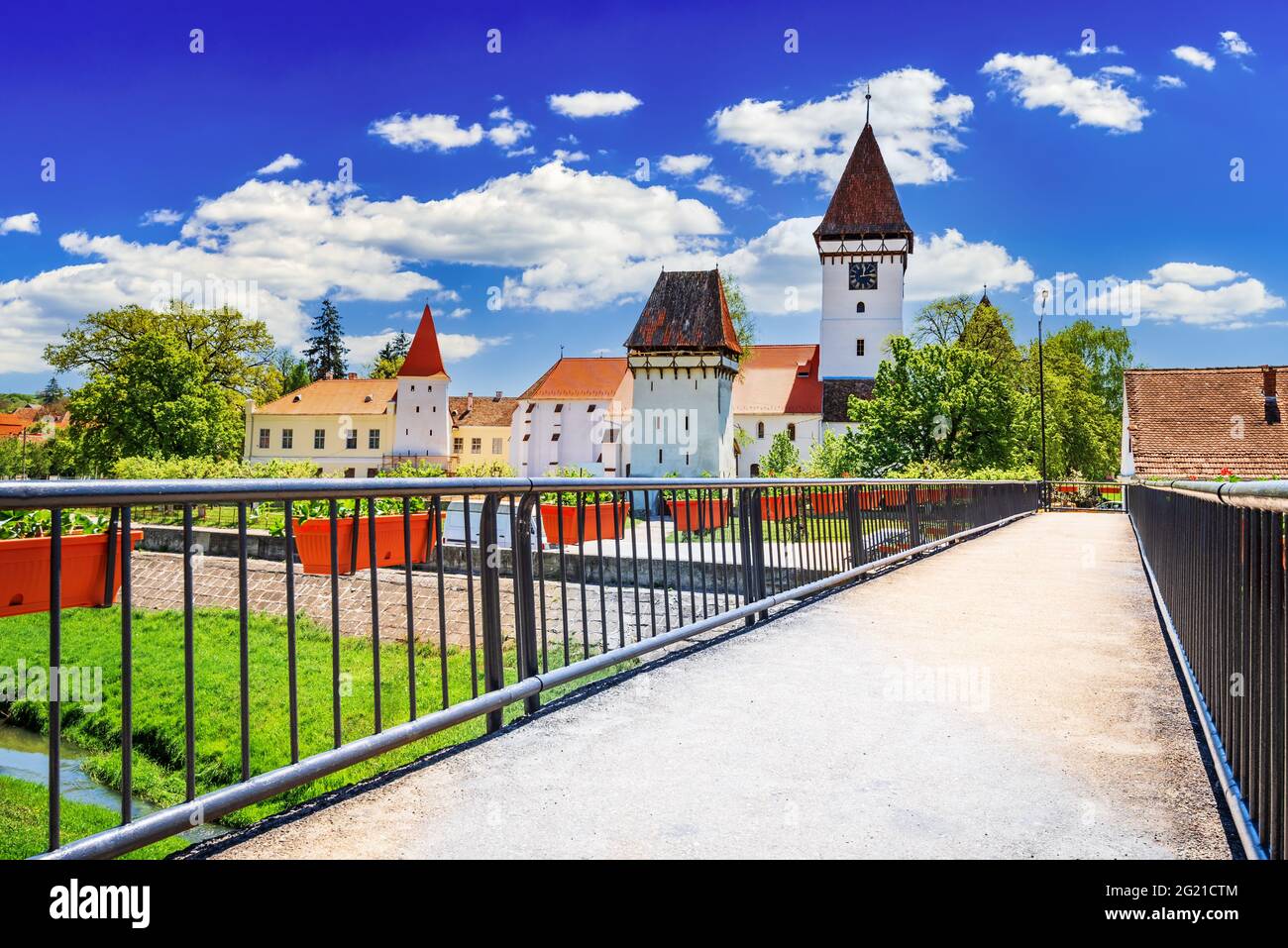 Agnita, Transilvania in Romania. Chiesa sassone medievale in Europa orientale, patrimonio tedesco europeo. Foto Stock