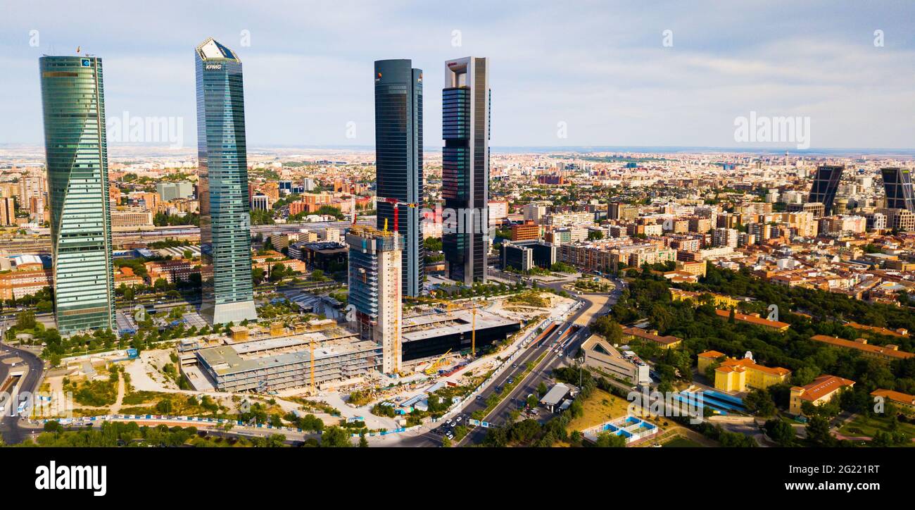 Vista aerea della zona commerciale Four Towers di Madrid Foto Stock