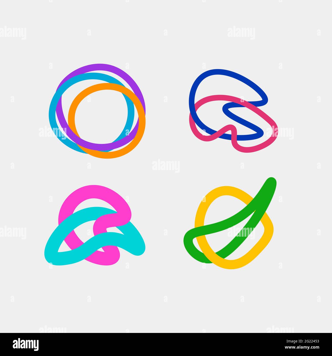 Set di elementi piatti creativi disegnati a mano per loghi e icone. Forme geometriche astratte collegate. Simboli ART Illustrazione Vettoriale
