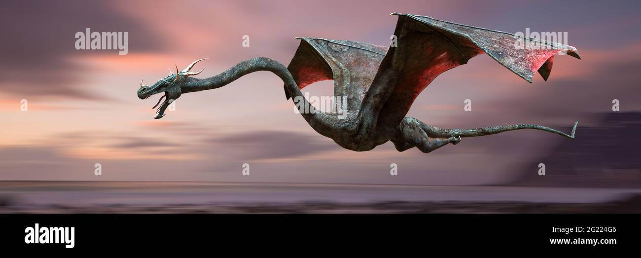 Dragon, veloci battenti creatura magica Foto Stock