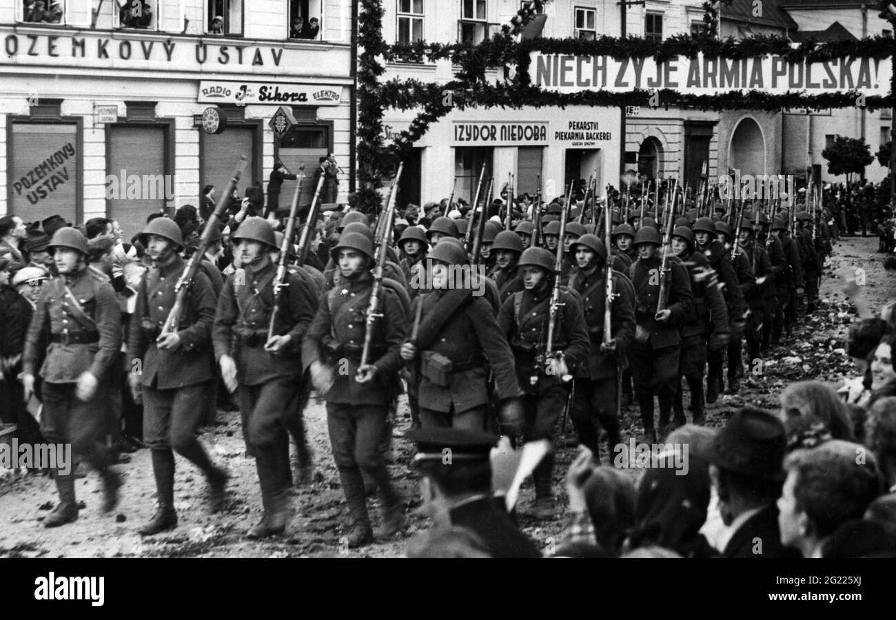 Geografia/viaggio, Polonia, politica, occupazione di Cieszyn, 2.10.1938, INFORMAZIONI-AGGIUNTIVE-DIRITTI-AUTORIZZAZIONE-NON-DISPONIBILI Foto Stock