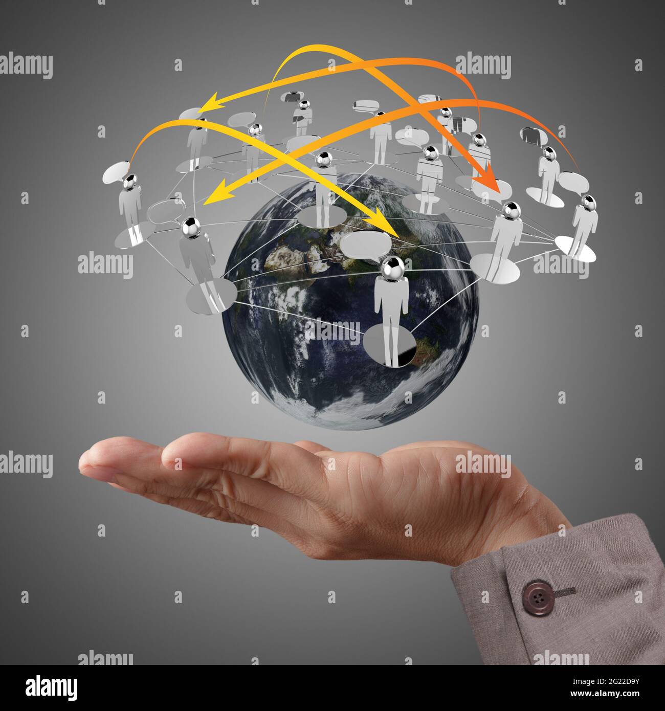 La mano tiene Globe e Social Network Foto Stock