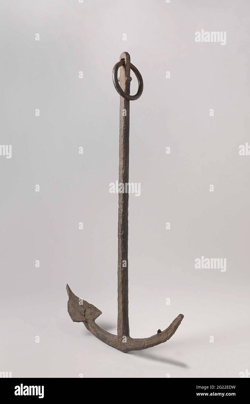 Ancora. Questa ancora fu rinotta a Capelle nella provincia di Noord Brabant nel 1822. Proviene da una nave monostinata dispiegata durante l'assedio e il blocco della vicina città di Geertruidenberg nel 1593. L'assedio, sotto il comando del principe Maurice d'Orange, durò due mesi fino all'arresa della città. Il principe isolò Geertruidenberg dal mondo esterno costruendo bastioni di terra, mentre navi da guerra bloccavano l'accesso alla città sull'acqua. Foto Stock