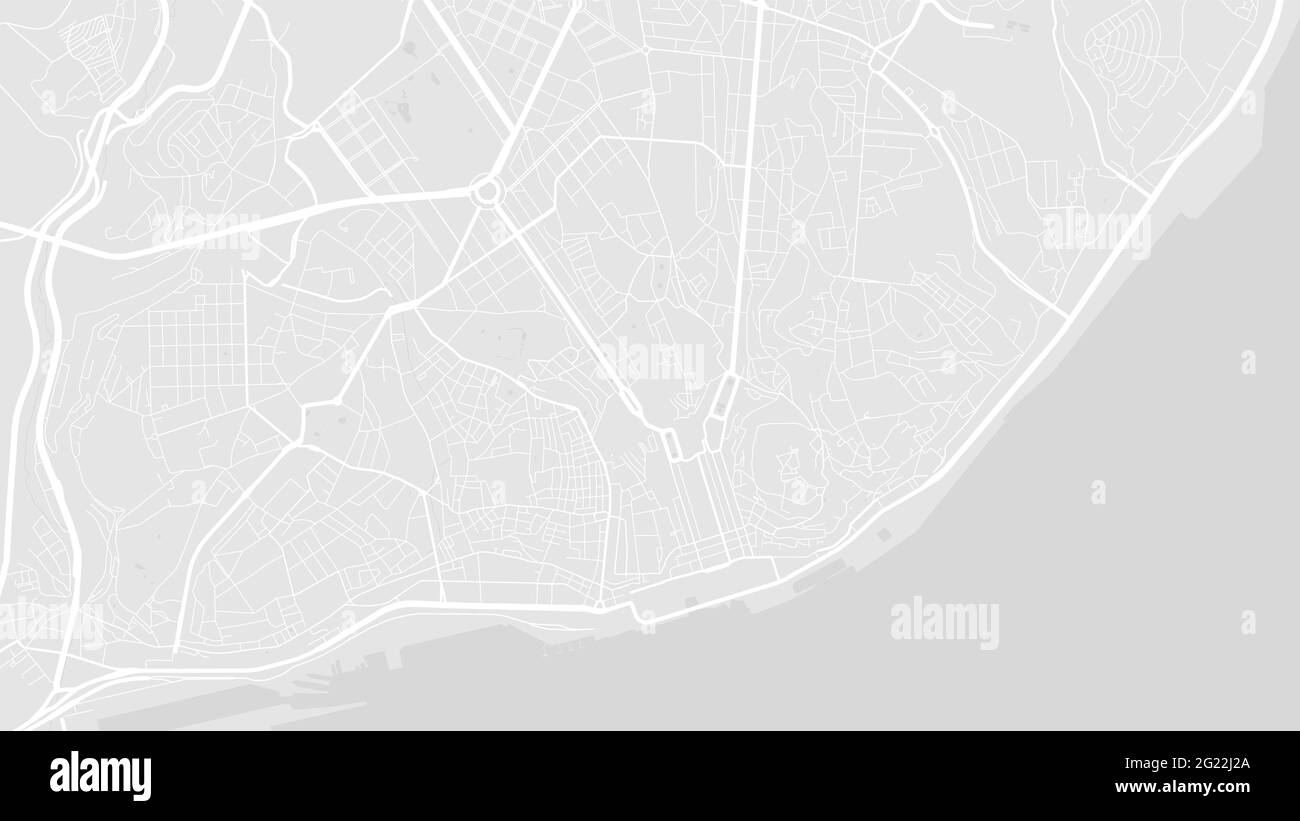 Bianco e grigio chiaro Lisbona Mappa vettoriale dell'area della città, strade e cartografia dell'acqua. Formato widescreen, design piatto digitale st Illustrazione Vettoriale