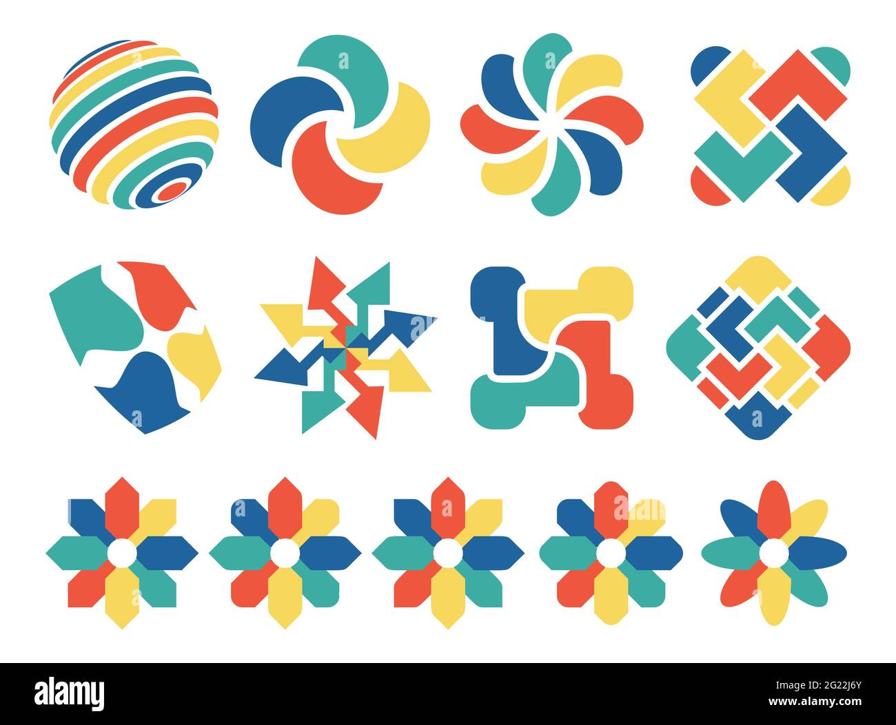 Elementi di progettazione aziendale. Set di forme geometriche multicolore. Icone isolate su sfondo bianco. Illustrazione della stampa vettoriale Illustrazione Vettoriale