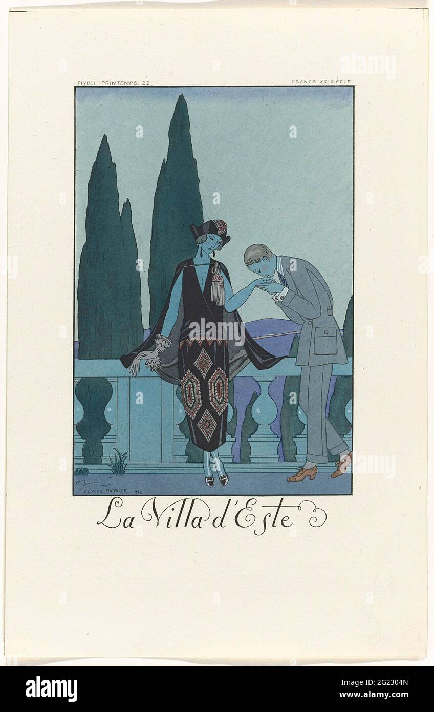 Falbalas et Fanfreluches: Almanach des Modes Présentes, Passées \u0026 Futures  pour 1923, 2nd Année: La Villa d'Este / France XXE Siècle. Uomo e donna su  un bordes della villa d'estste a Roma,