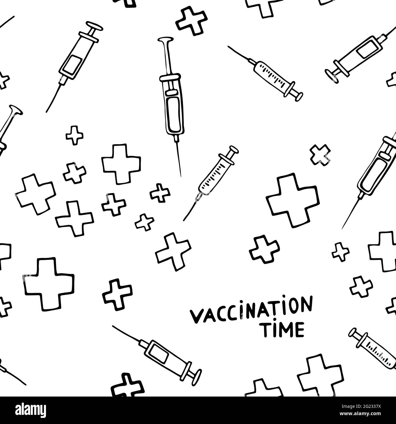 Tempo per la vaccinazione. Modello medico senza soluzione di continuità. Vaccinazione di influenza e altre malattie prevenzione delle malattie, assistenza sanitaria. Immagine vettoriale con pharma Illustrazione Vettoriale