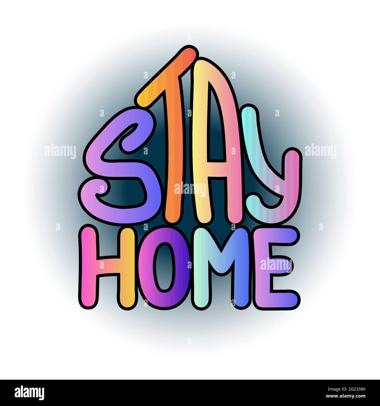 Immagine di soggiorno a casa. Caratteri vettoriali a gradiente isolati su sfondo bianco. Simbolo di pandemia, quarantena, salute, stop covid-19. Logo della motivazione Illustrazione Vettoriale