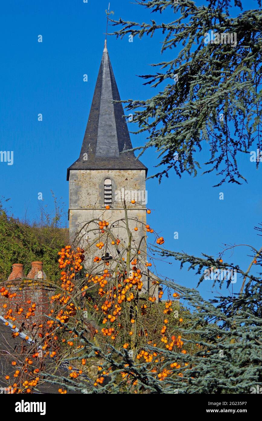 La chiesa parrocchiale di Notre Dame, arroccata su un affioramento calcareo sopra il fiume Gartempe a Montmorillon, Francia Foto Stock