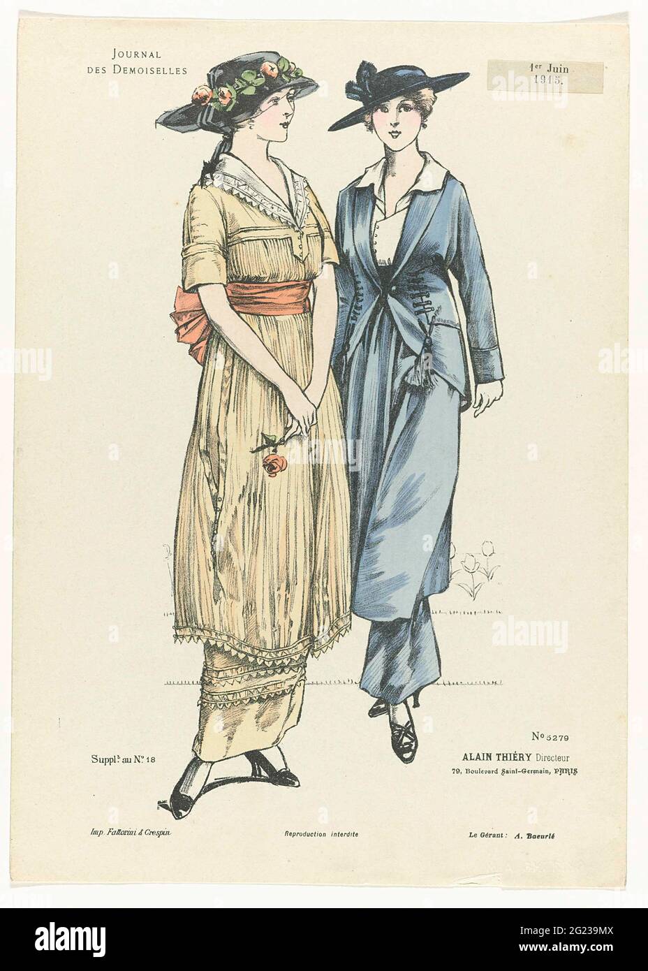Journal des Demoiselles, 1 Juin 1915, n. 5279, suppl. N. 18. Due stumple.  Cappelli con un bordo largo. Stampa dalla rivista Mode Journal des  Demoiselles (1833 -1922 Foto stock - Alamy