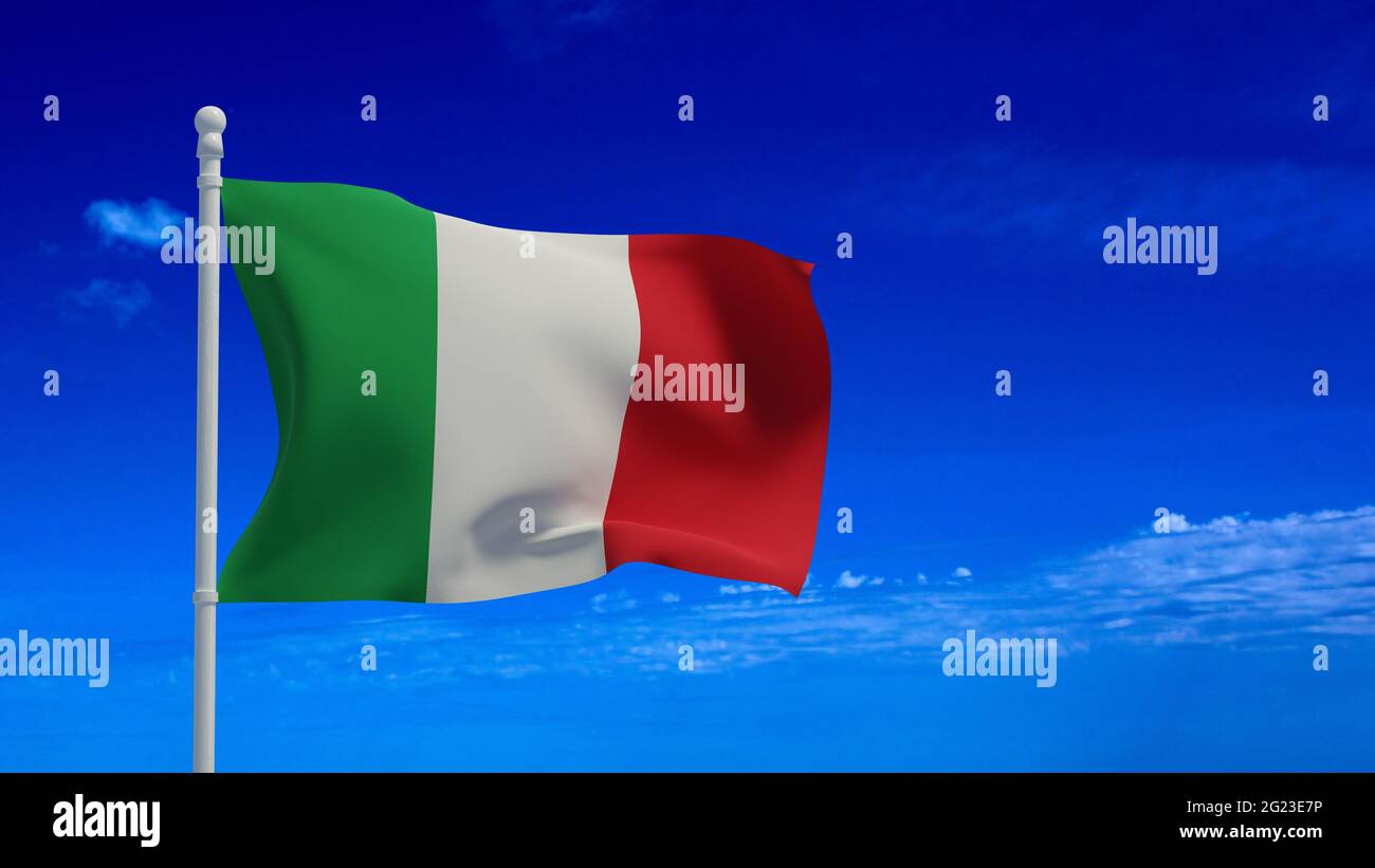 Bandiera nazionale italiana, sventolando nel vento. Rendering 3d, CGI Foto Stock