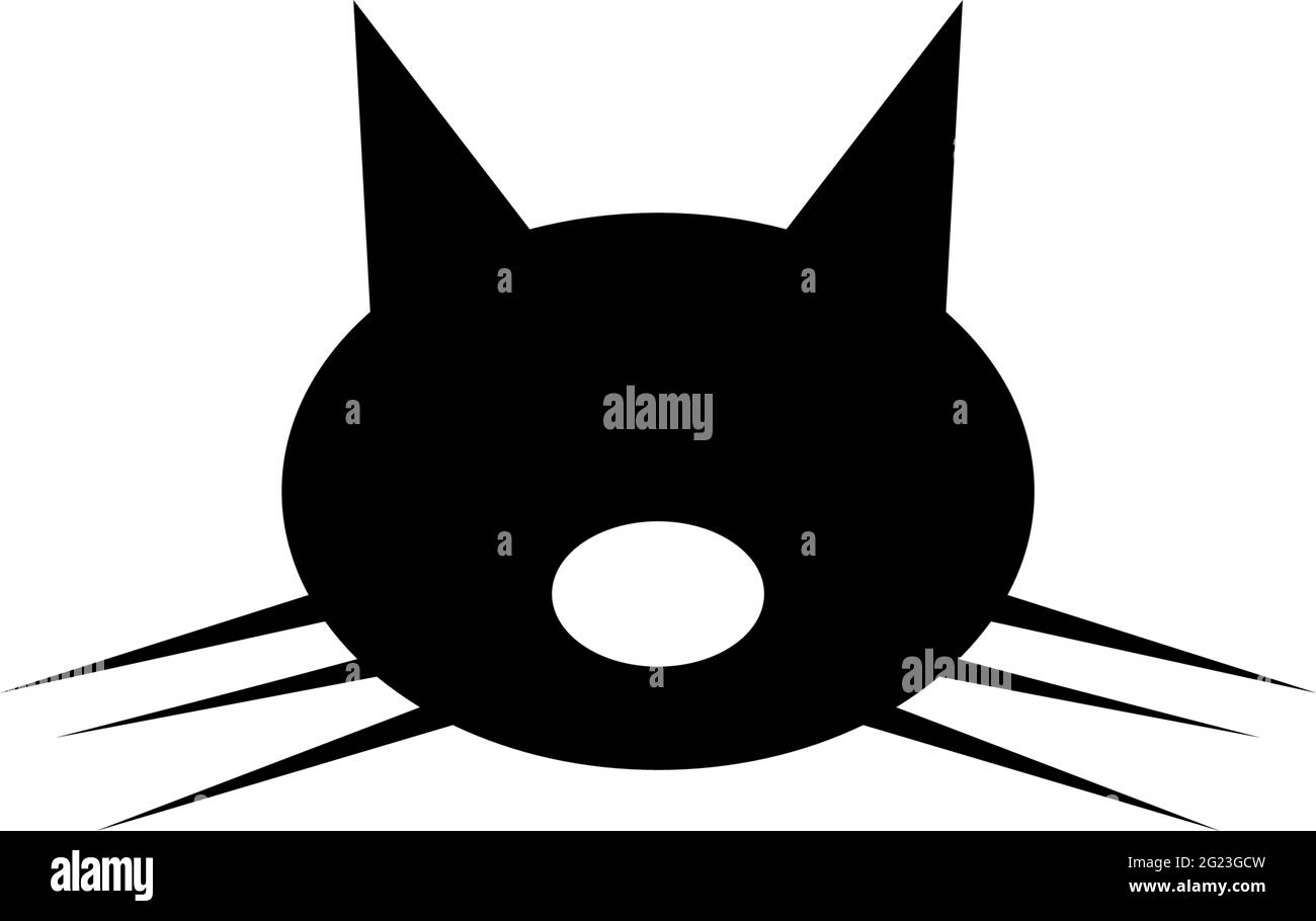 Cute testa del gatto, faccia dei bisbelli degli animali. Illustrazione dell'icona Flat Vector. Semplice simbolo nero su sfondo bianco. Cute Cat Head, Animal Whiskers viso segno Illustrazione Vettoriale