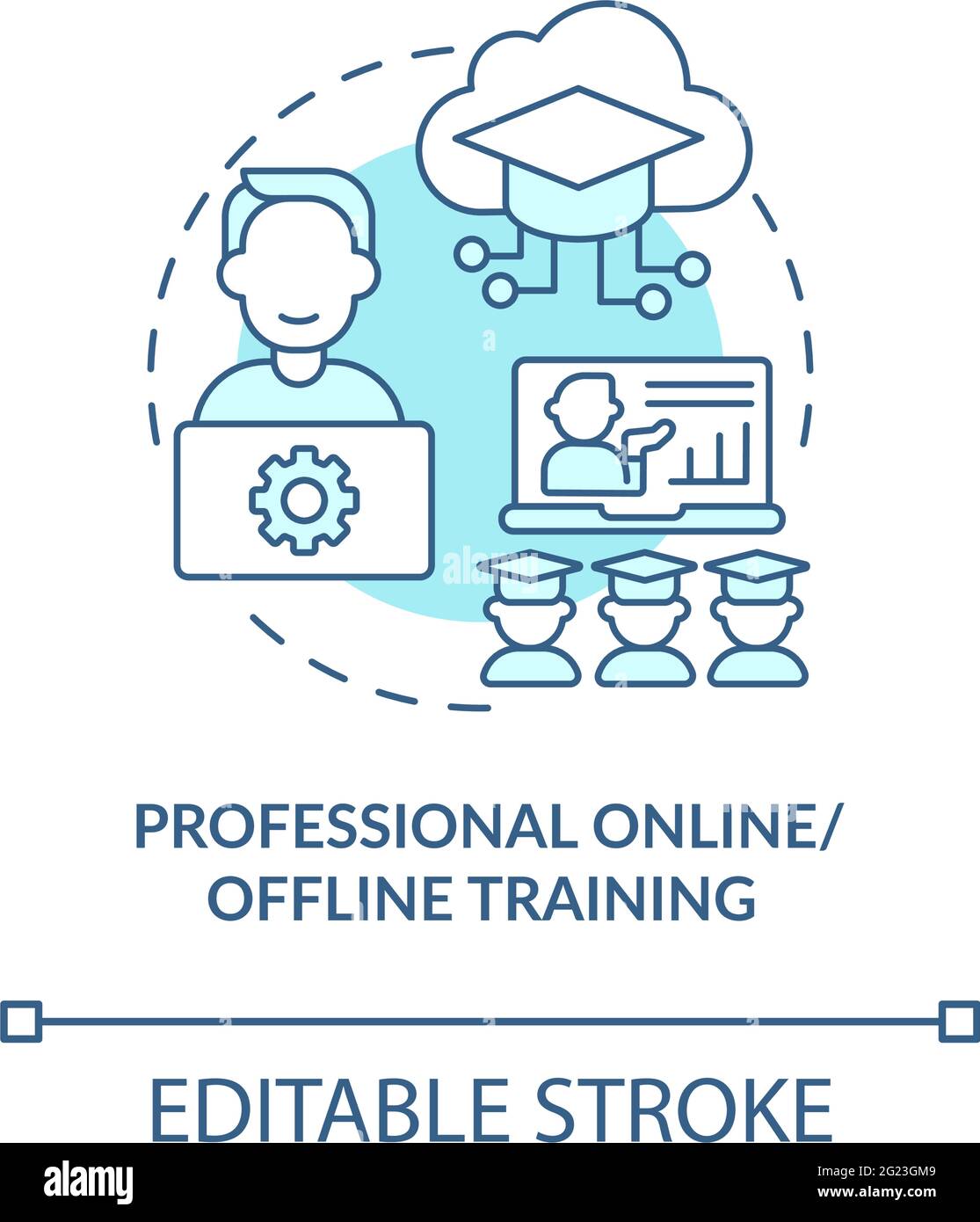 Icona del concetto di formazione professionale online e offline Illustrazione Vettoriale