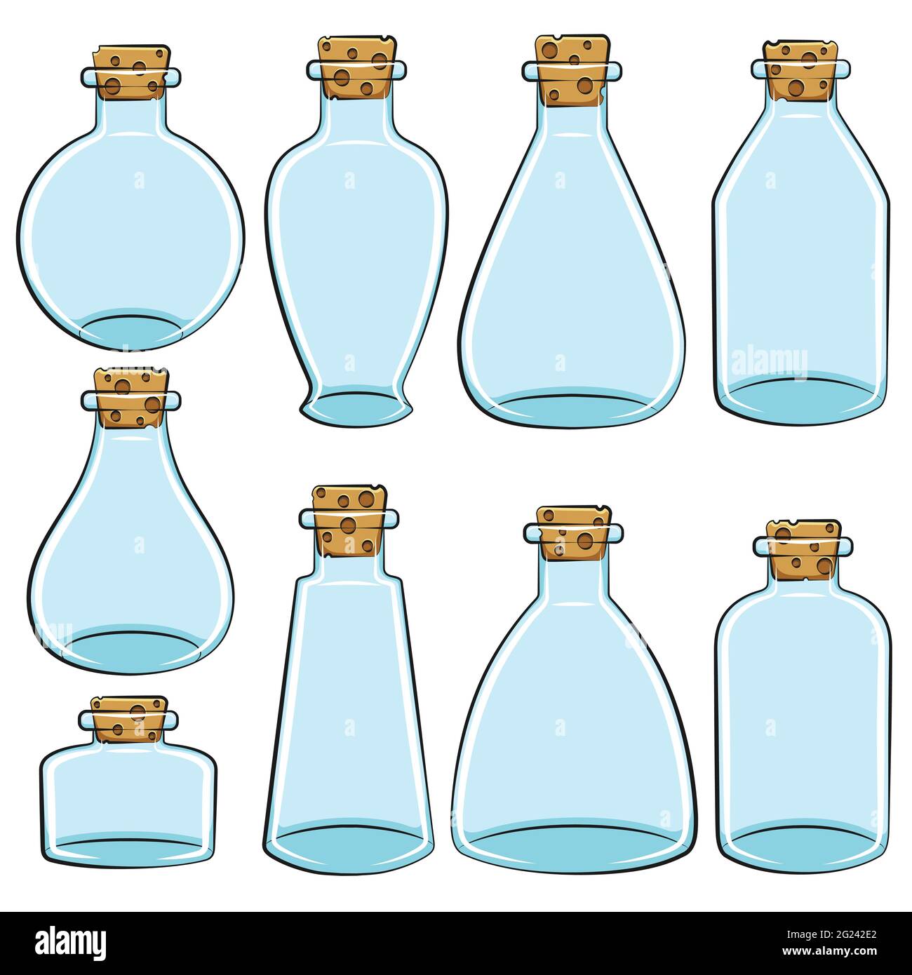 Set di lattine colorate, fiale, flaconi. Oggetti vettoriali isolati su sfondo bianco. Illustrazione Vettoriale