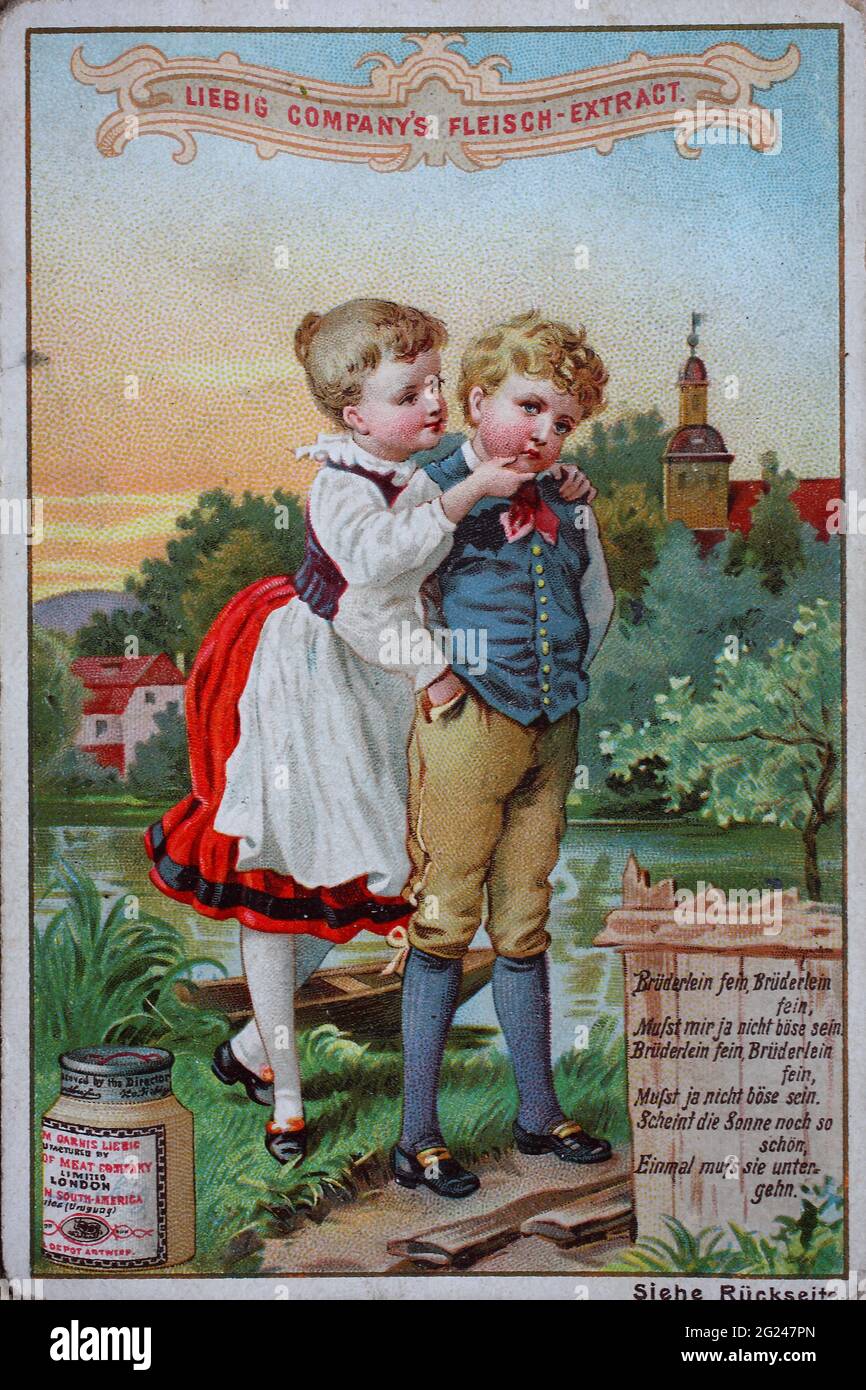 Sammelbild Serie Kinder als Paare, Brüderlein fein / Collectable serie bambini come coppie, piccoli fratelli fine, Liebigbild, digitale riproduzione migliorata di un'immagine da collezione dalla società Liebig, stimato da 1900, pd / digitale verbesserte Reproduktion eines Sammelbildes von ca 1900, gemeinfrei, Foto Stock