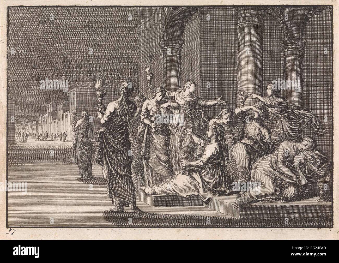 Parabola del senso cinque e delle cinque vergini sciocco. Foto Stock