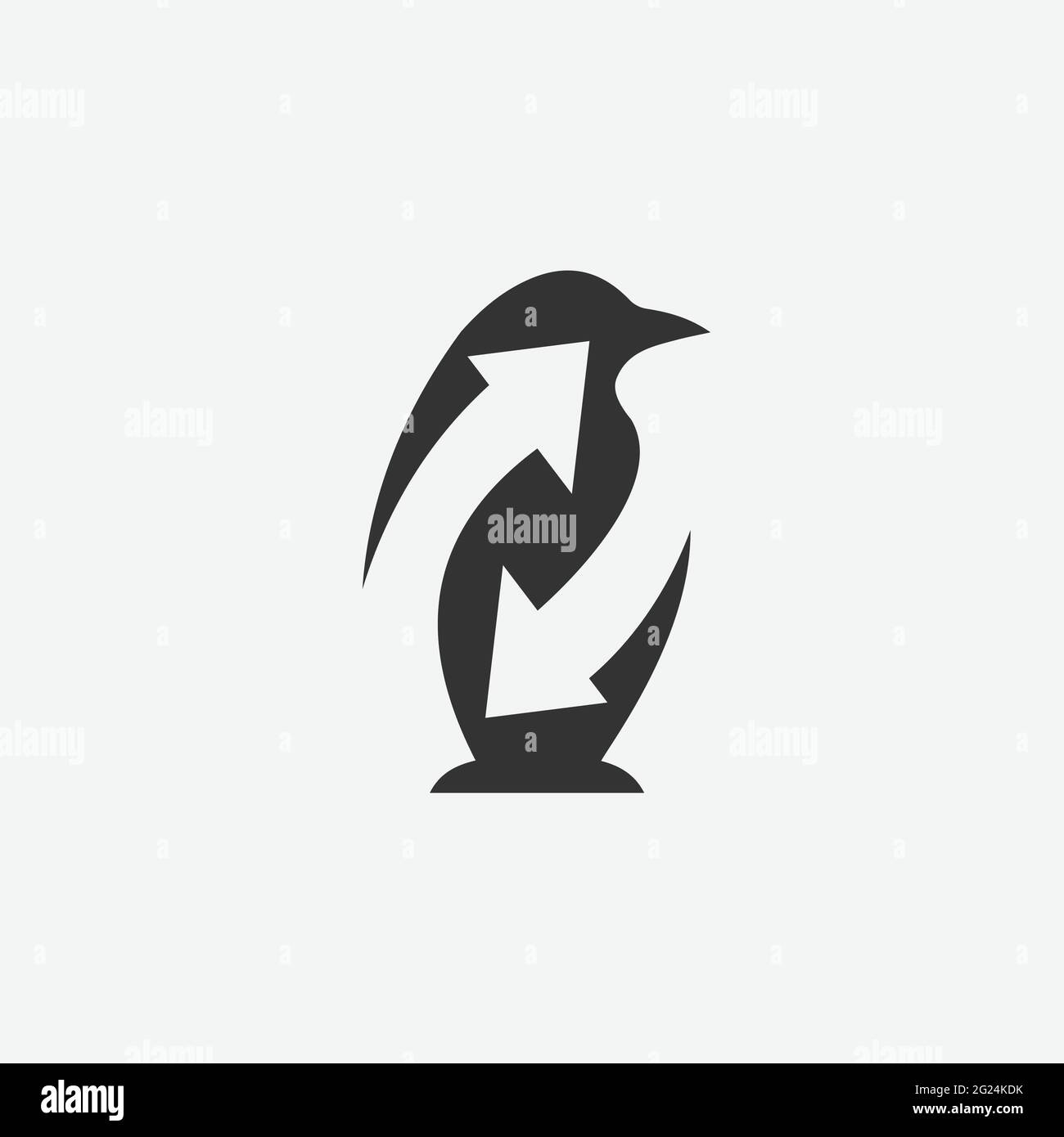 Immagine vettoriale modello logo Penguin. Pinguino con logo animale con icona a freccia nel vettore di disegno stile spazio negativo Illustrazione Vettoriale
