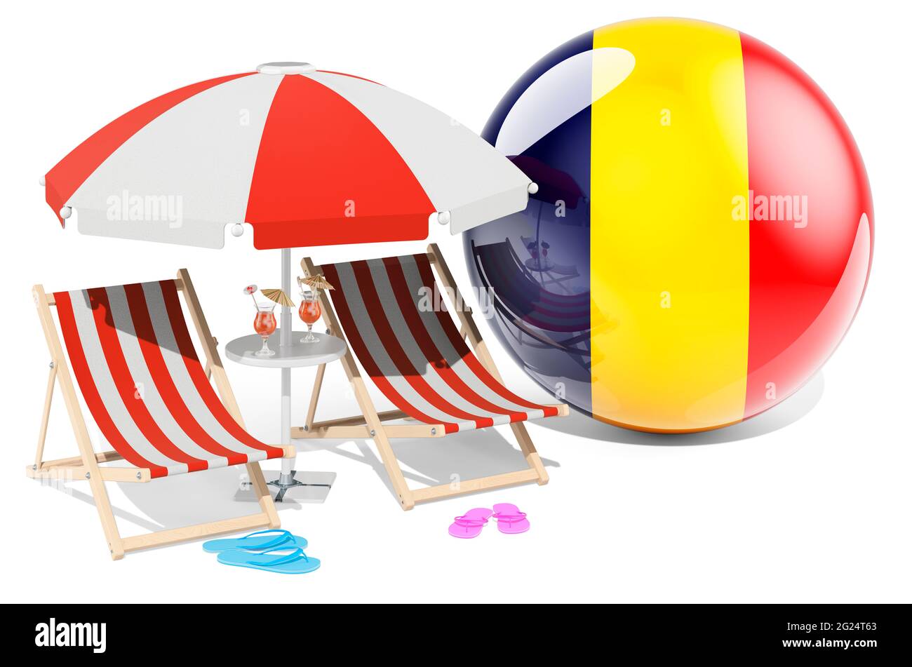 Romanian Resorts, Romania Vacanze, Tours, pacchetti viaggio concetto. Rendering 3D isolato su sfondo bianco Foto Stock