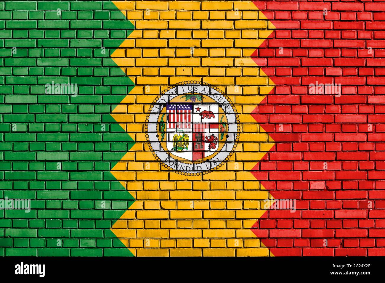 Bandiera di Los Angeles, California dipinto su muro di mattoni Foto Stock