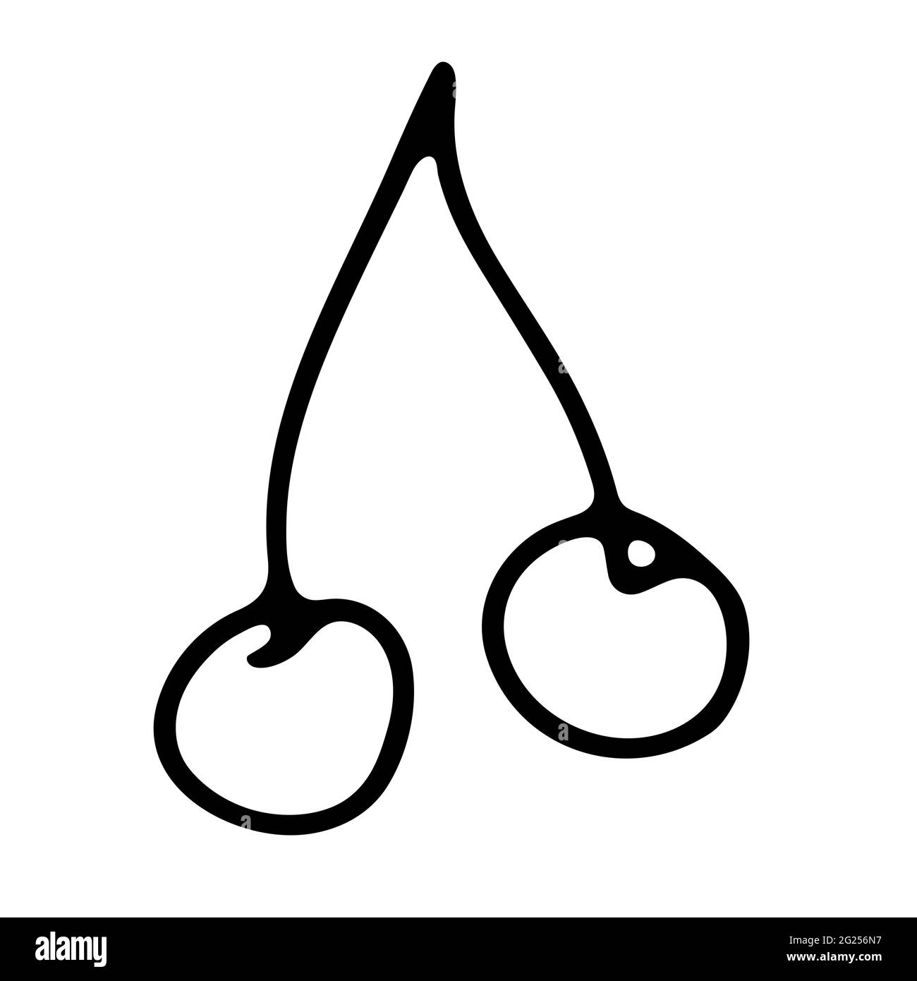 Doodle matura ciliegia succosa. Contorno bacche con sprig isolato su sfondo bianco. Frutta disegnata a mano come simbolo dell'estate, cibo sano crudo, giardinaggio Illustrazione Vettoriale
