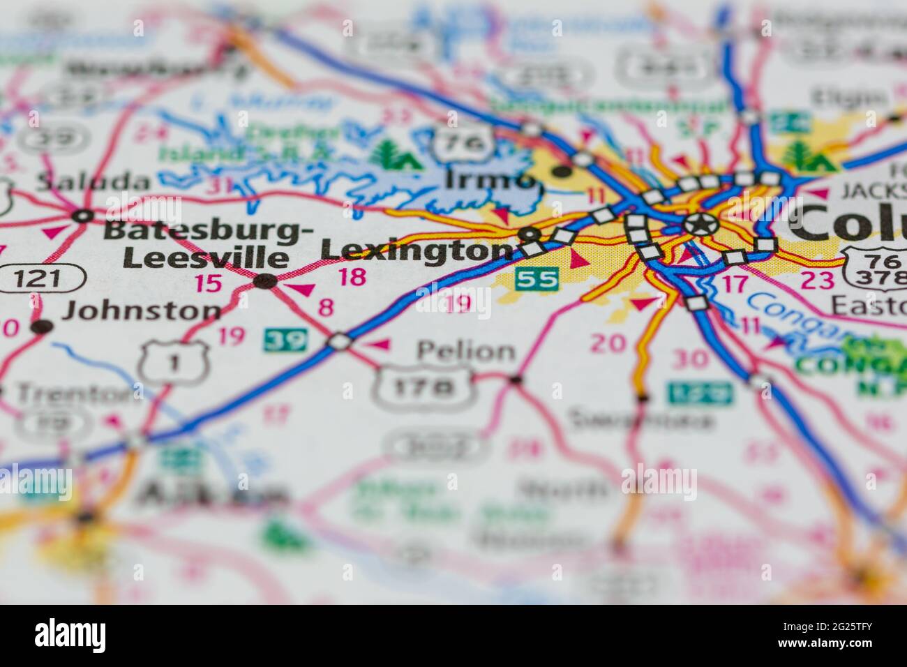 Lexington South Carolina USA visualizzata su una mappa stradale o su una mappa geografica Foto Stock