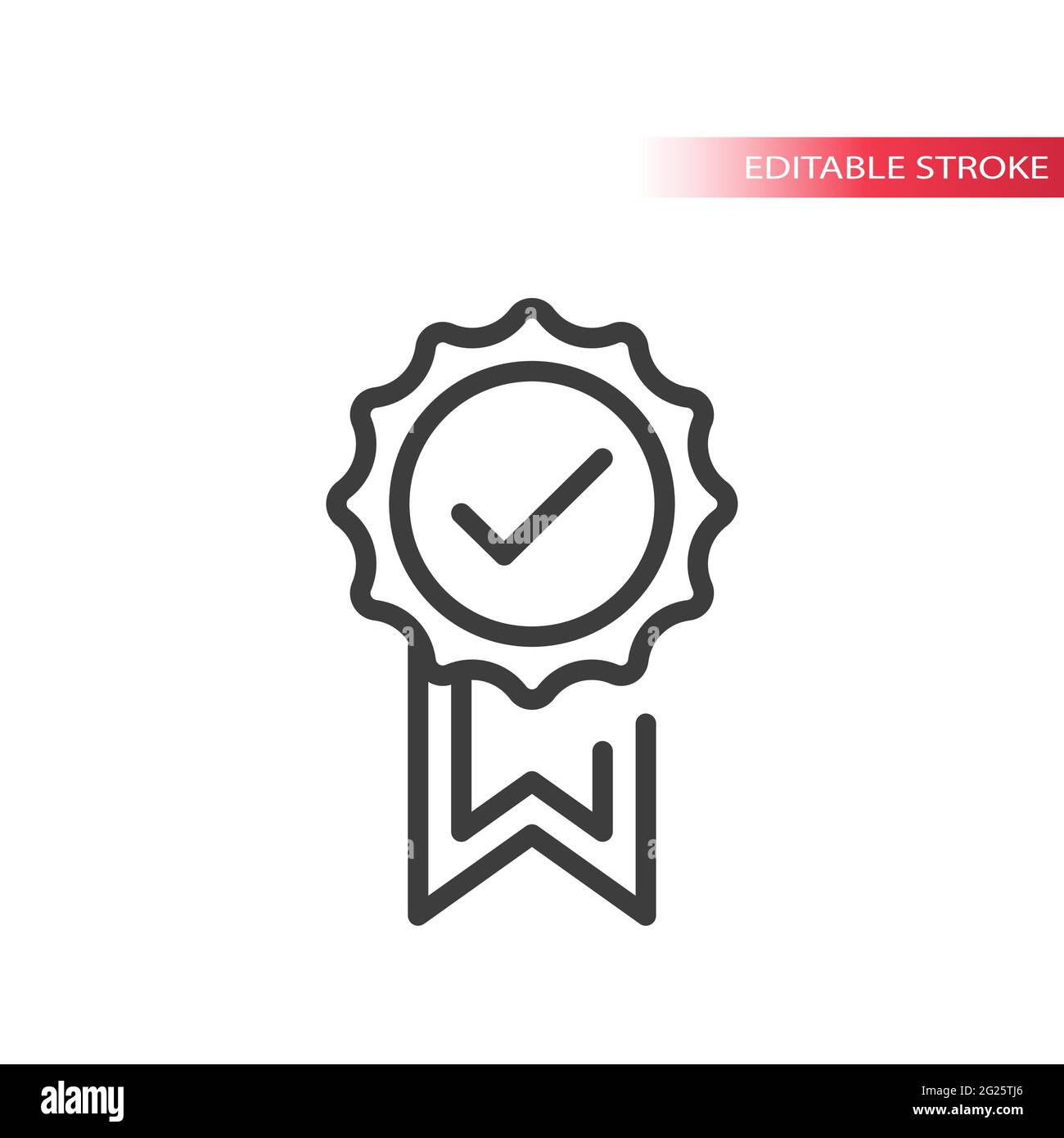 Badge con segno di spunta o segno di spunta. Icona vettore di linea, simbolo di qualità. Illustrazione Vettoriale