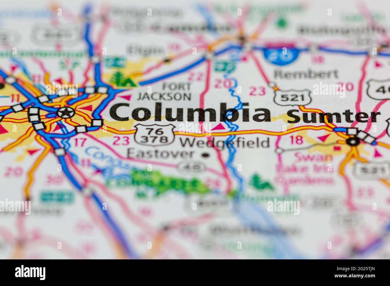 Columbia South Carolina USA visualizzata su una mappa stradale o su una mappa geografica Foto Stock