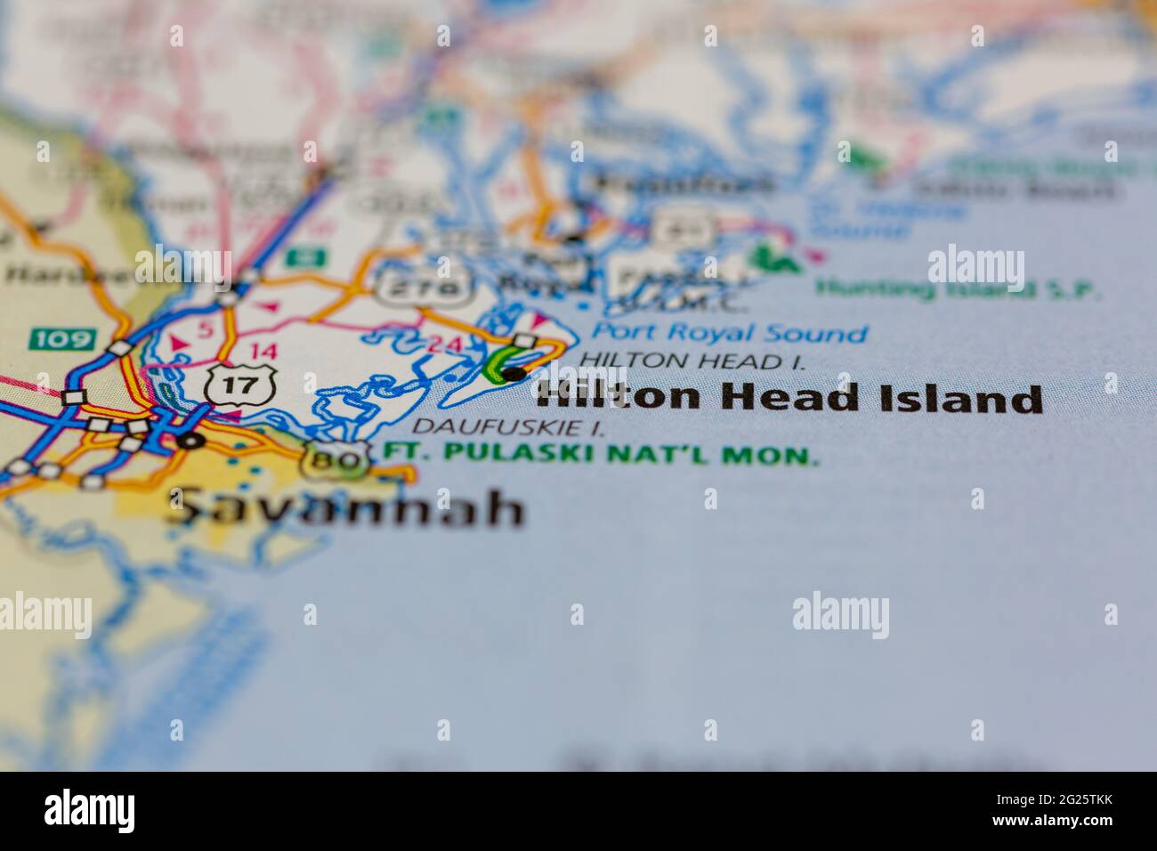 L'Hilton Head Island South Carolina USA viene visualizzato su una mappa stradale o su una mappa geografica Foto Stock