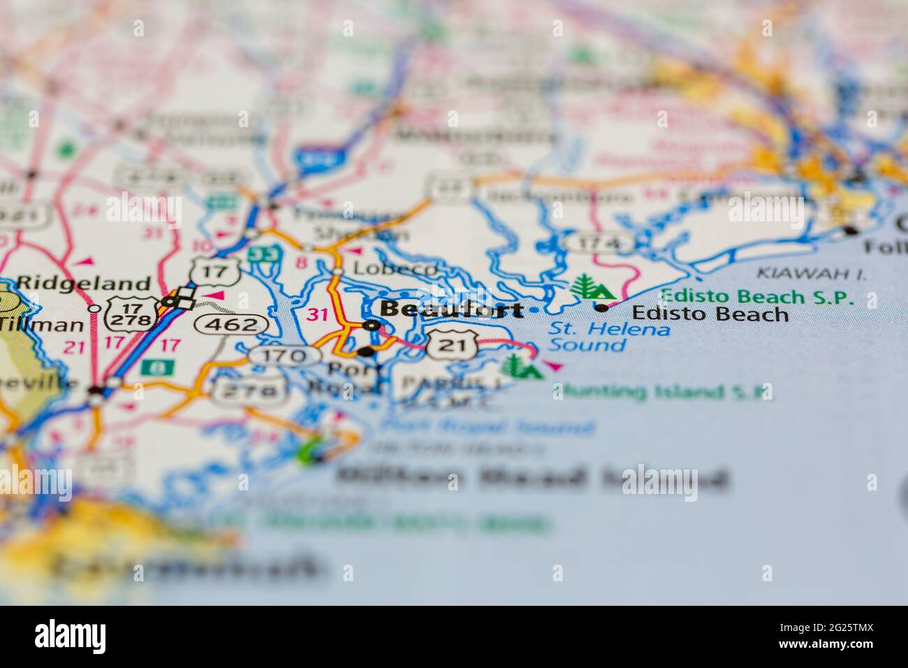 Beaufort South Carolina USA mostrato su una mappa stradale o su una mappa geografica Foto Stock