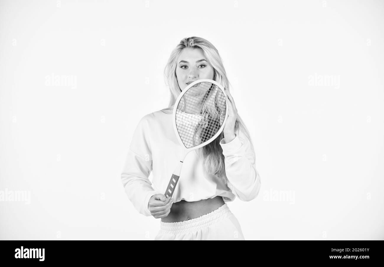 Soddisfatto dell'allenatore. Tennista professionista. Tour mondiale di tennis. Pieno di successo. abbigliamento sportivo e attrezzature. Tennista pronto per la partita Foto Stock