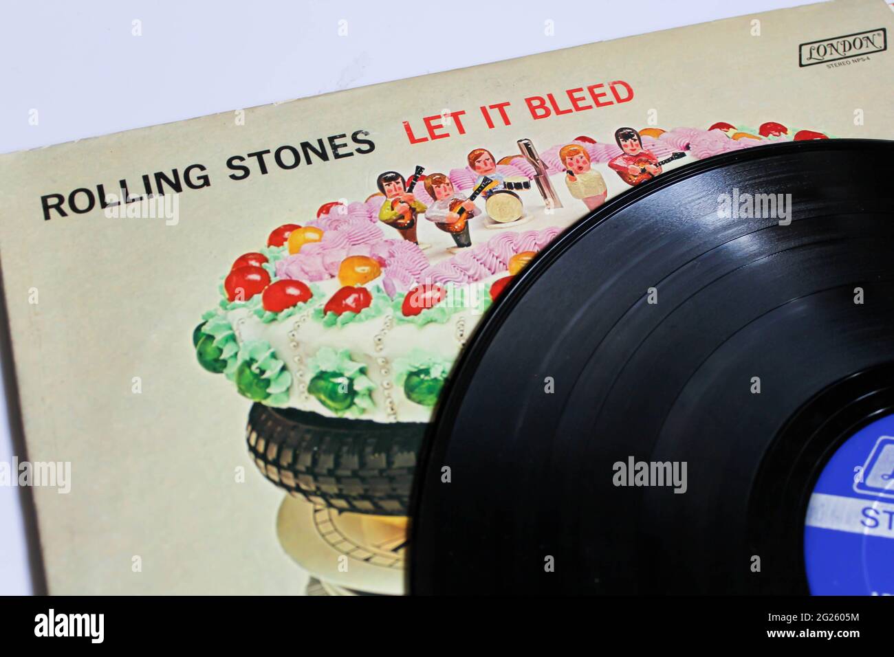 Hard rock and blues band, l'album musicale Rolling Stones su disco LP con dischi in vinile. Titolo: Let IT Bleed copertina dell'album Foto Stock
