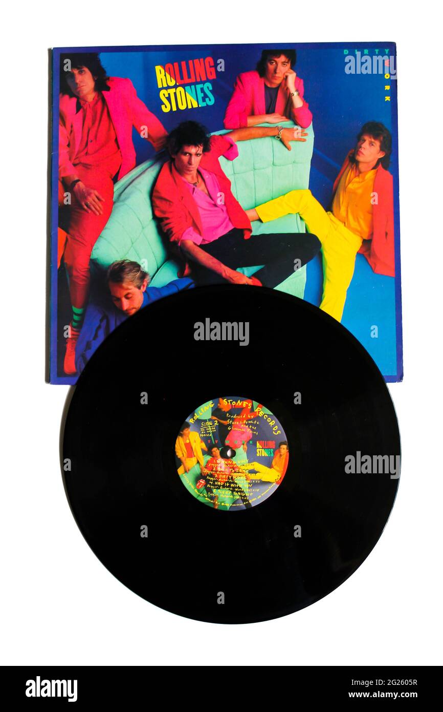Rock band inglese, l'album musicale Rolling Stones su disco LP con dischi in vinile. Titolo: Copertina album di lavoro sporca Foto Stock